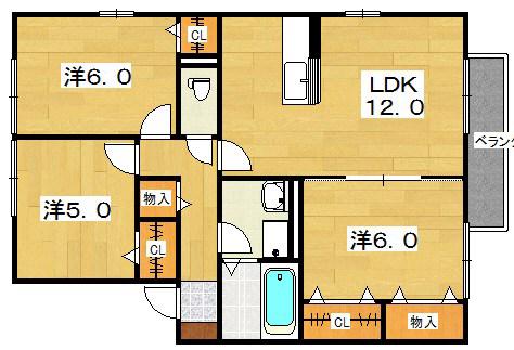 ロイヤル倉治 C棟(3LDK/2階)の間取り写真