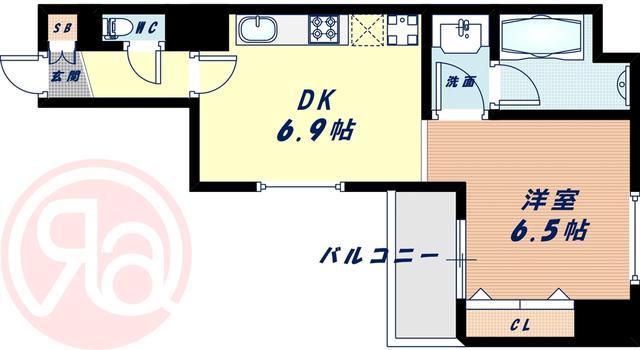 ZEUS桜川プレミアム(1DK/11階)の間取り写真