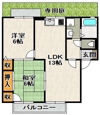 アベニュータツミ(2LDK/1階)の間取り写真