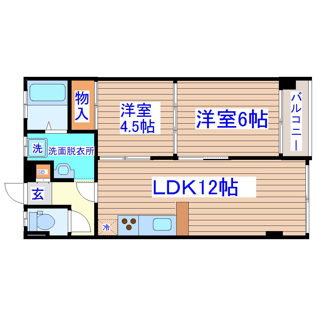 アーバンハイツ河原町(2LDK/2階)の間取り写真