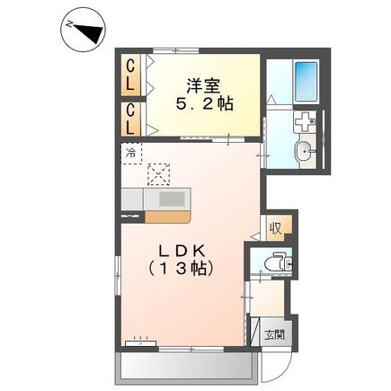 ドゥ・ミルピエール(1LDK/1階)の間取り写真