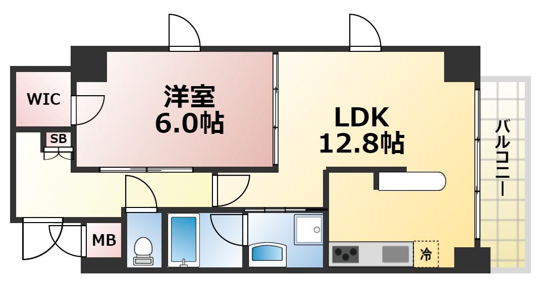 ソレアード玉造(1LDK/6階)の間取り写真