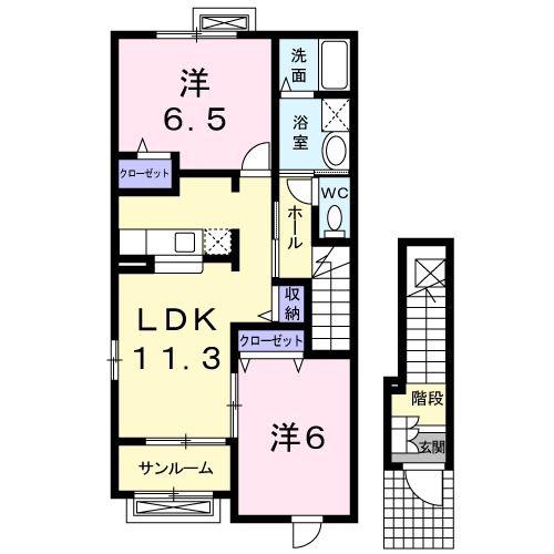 ブランシェス(2LDK/2階)の間取り写真
