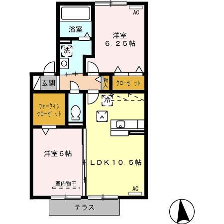 ベルコート B棟(2LDK/1階)の間取り写真