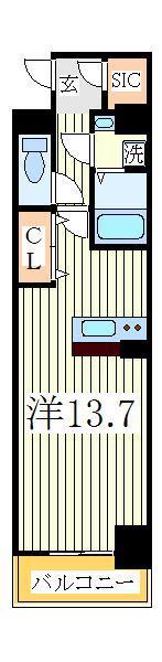 リュージュ(ワンルーム/4階)の間取り写真