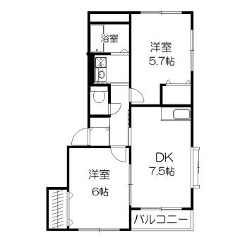 フィオーレ岩切(2DK/1階)の間取り写真