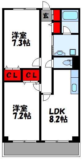 アブニール新宮II(2DK/3階)の間取り写真