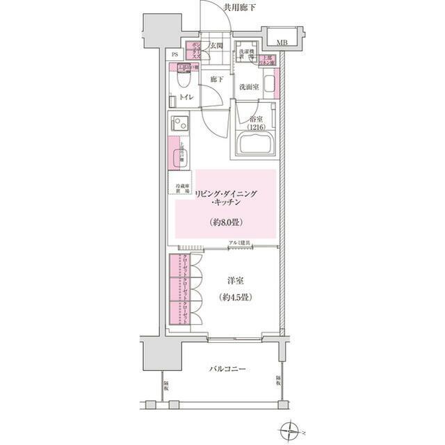 ディームス木場 部屋番号0102(1LDK/1階)の間取り写真