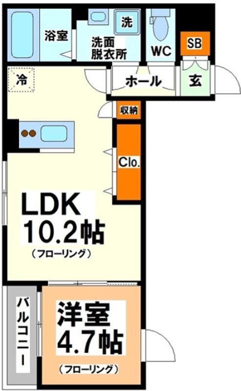 ウェルスクエア幡ヶ谷(1LDK/1階)の間取り写真