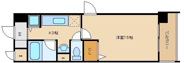 ステラ新町(1K/2階)の間取り写真