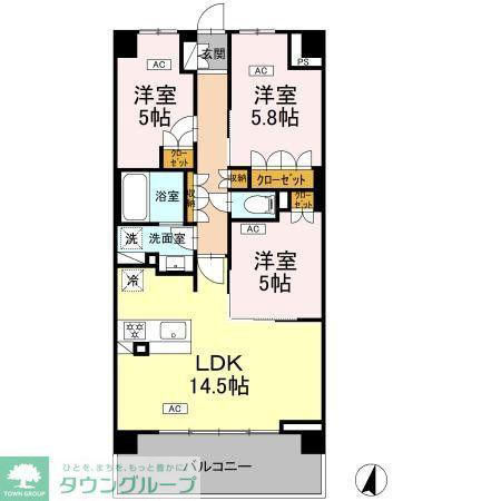 ロイヤルパークス仙台青葉通(3LDK/12階)の間取り写真