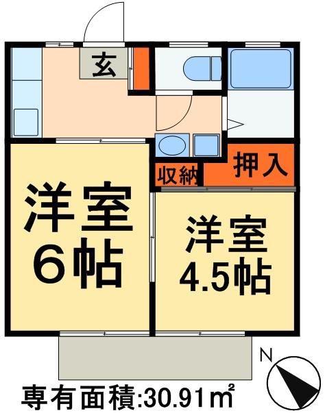 ビューハイム(2K/2階)の間取り写真