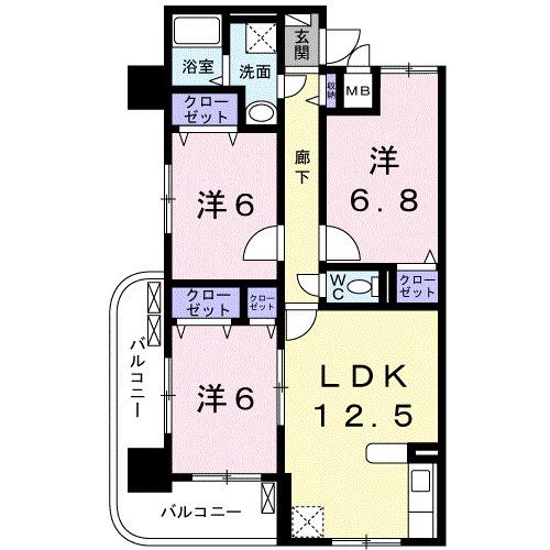 ディアコート木太(3LDK/3階)の間取り写真