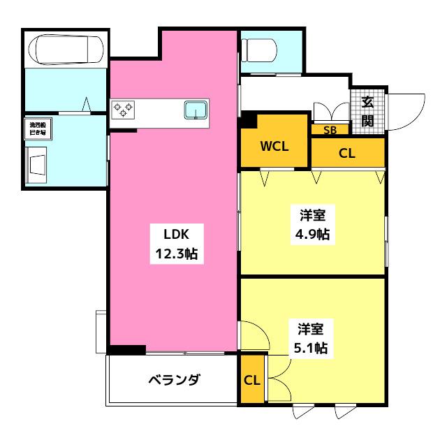 ヘーベルメゾンWISTERIA HIRAO(2LDK/1階)の間取り写真
