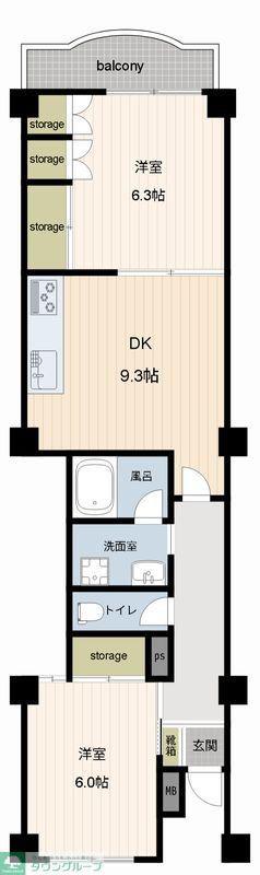 メゾンドブラン浦和辻(2DK/2階)の間取り写真