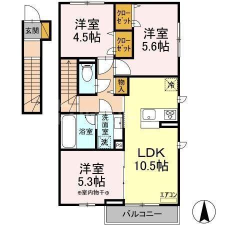 ペアージュ I(3LDK/2階)の間取り写真
