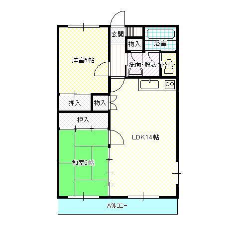 ビバライフ若山(2LDK/1階)の間取り写真