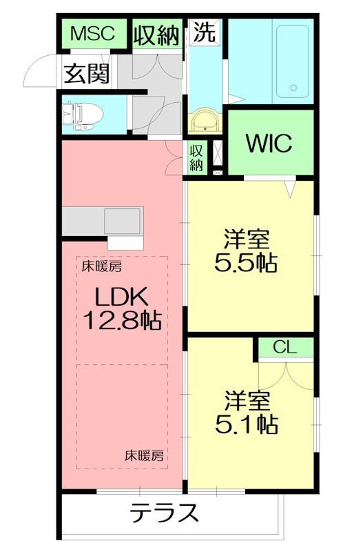 倉見メゾン東棟(2LDK/1階)の間取り写真