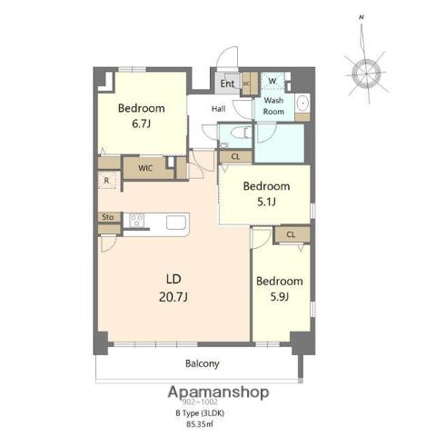S-RESIDENCE大濠公園ACHIEVE(3LDK/9階)の間取り写真