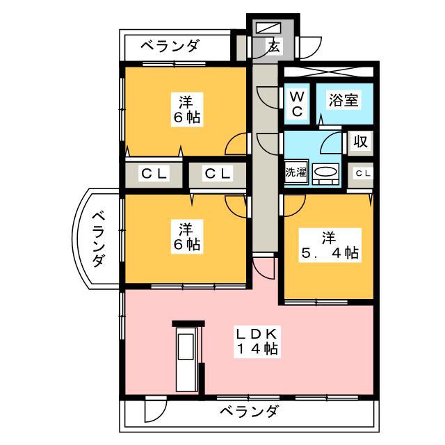 スーペリア松田II(3LDK/3階)の間取り写真