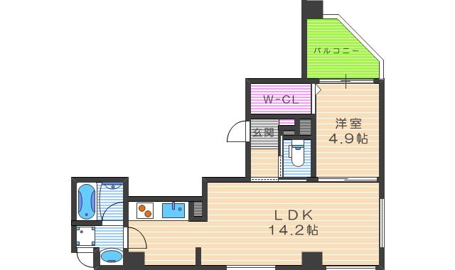 AZ天満(1LDK/4階)の間取り写真