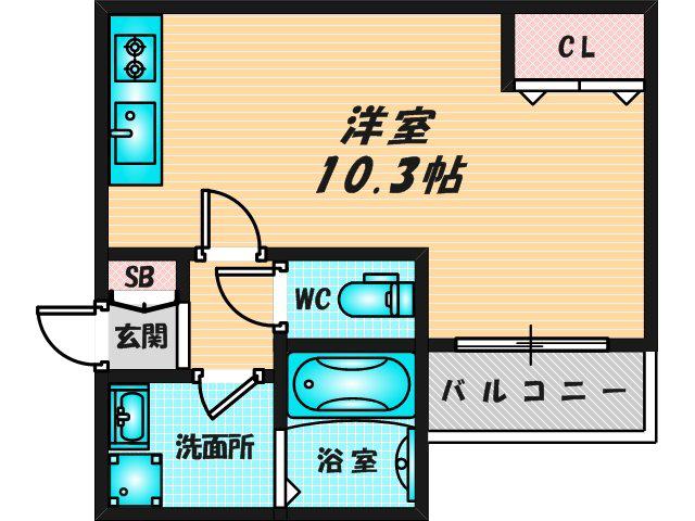 BADGE NAGASE イースト(ワンルーム/1階)の間取り写真