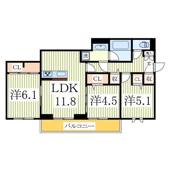 セレーノ・フォレ(3LDK/2階)の間取り写真