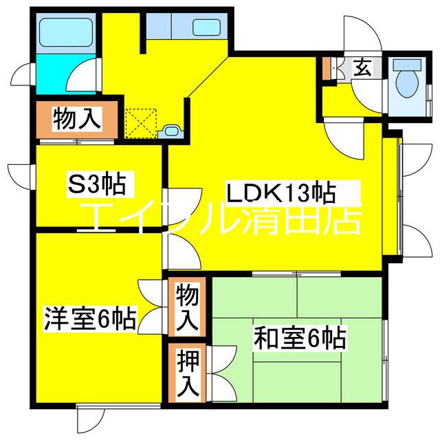 コーポ柏葉(2SLDK/2階)の間取り写真