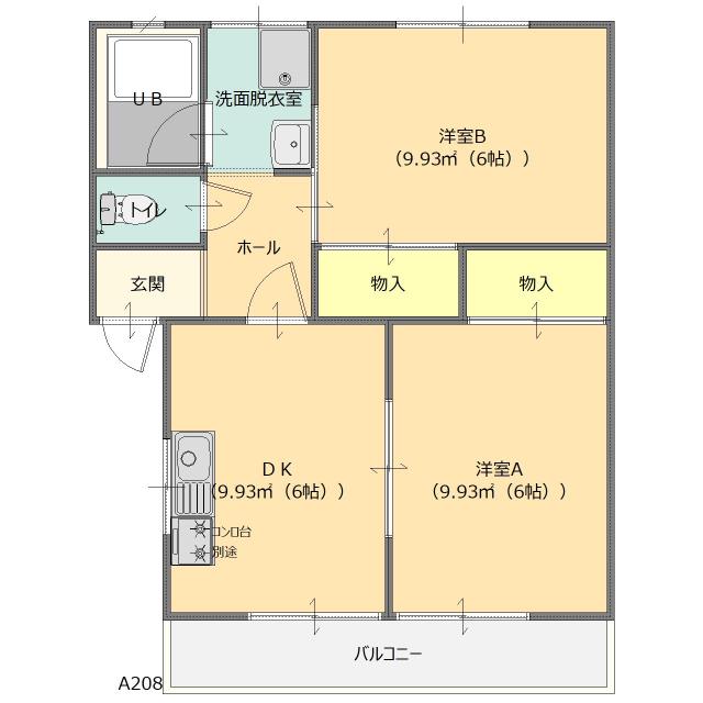 タイムレス大泉ウエストA(2DK/2階)の間取り写真