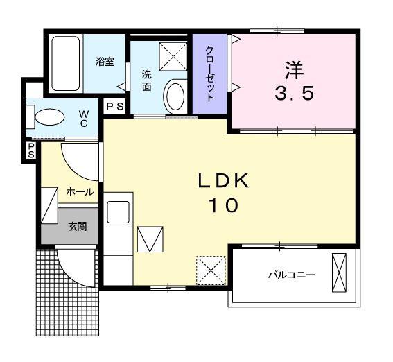 ブリランテA(1LDK/1階)の間取り写真