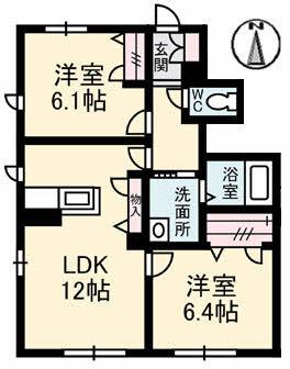 コンブリオB(2LDK/1階)の間取り写真