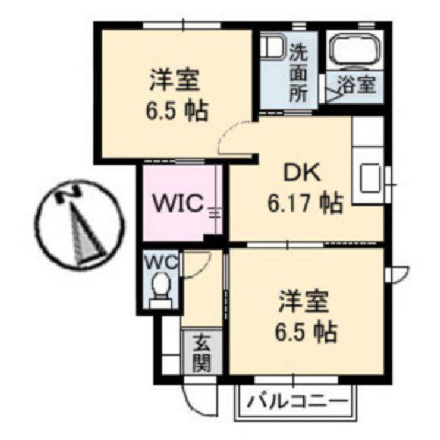 エスポワールII A棟(2DK/1階)の間取り写真