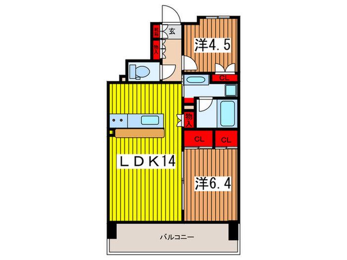 ミサワホームズ浦和(2LDK/9階)の間取り写真