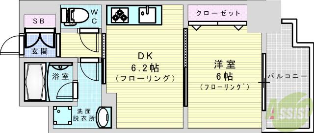 エステムコート新大阪10ザゲート(1DK/6階)の間取り写真