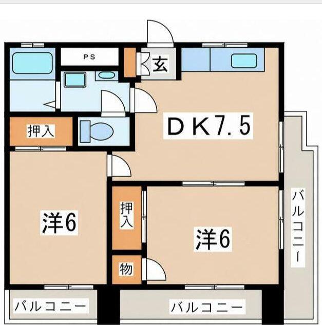 エンパイア宮元町ビル(2DK/4階)の間取り写真