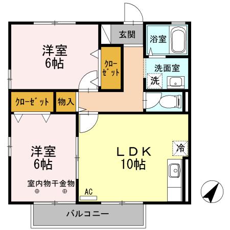 ハイカムール米山B棟(2LDK/2階)の間取り写真