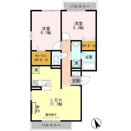 デュオ砂口(2LDK/2階)の間取り写真
