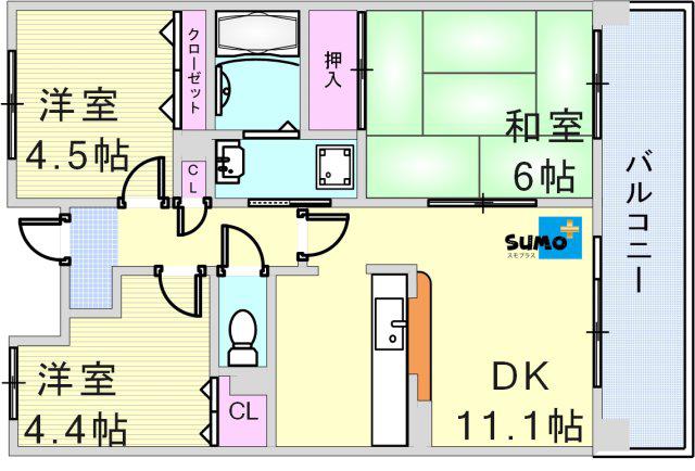 井吹東シティコート17(3DK/2階)の間取り写真