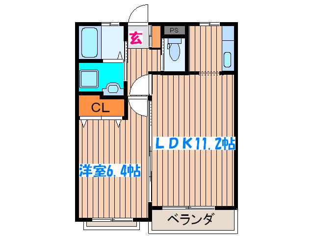 ハイルザーム向山(1LDK/2階)の間取り写真