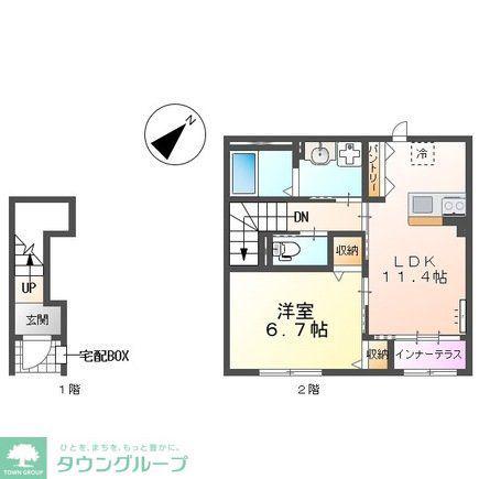 鎌ヶ谷市右京塚アパート(1LDK/2階)の間取り写真