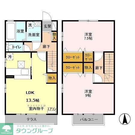 ツインコート ローズコート(2LDK/2階)の間取り写真