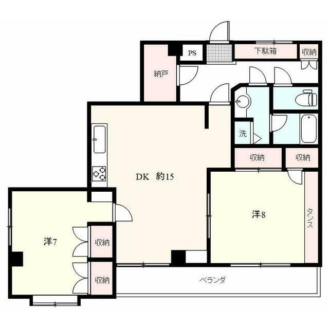 ニューオリエント一橋学園(2LDK/4階)の間取り写真