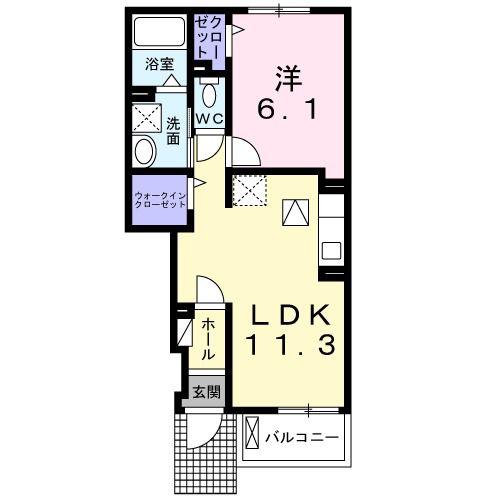 ジャルダン ヴェールII(1LDK/1階)の間取り写真