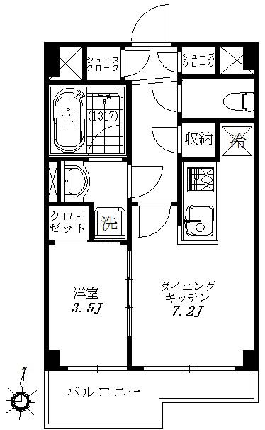 スタジオデン桜新町(1DK/3階)の間取り写真
