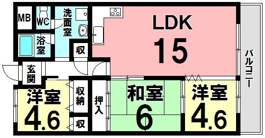 アンファミーユ・西小路(3LDK/4階)の間取り写真