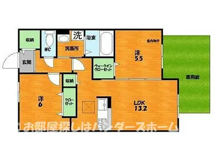 ヴィーブルII棟(2LDK/1階)の間取り写真