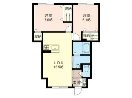 ディアコート A(2LDK/1階)の間取り写真