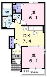 フォーチュンプレイス(2DK/1階)の間取り写真