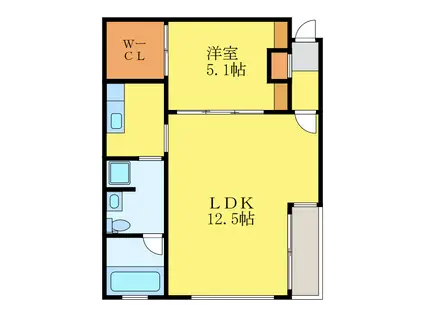 ＪＲ牟岐線 阿波富田駅 徒歩26分 5階建 築21年(1LDK/5階)の間取り写真