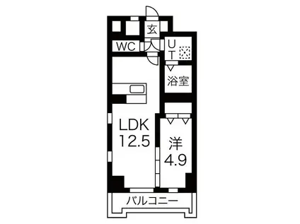 グランバロン宇都宮(1LDK/4階)の間取り写真